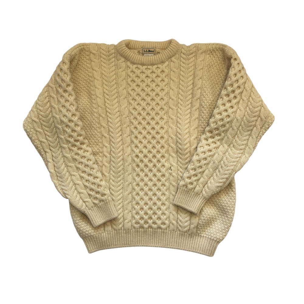 L.L. Bean Irish Fisherman's Sweater 100% Pure New Wool Made in Ireland T Large